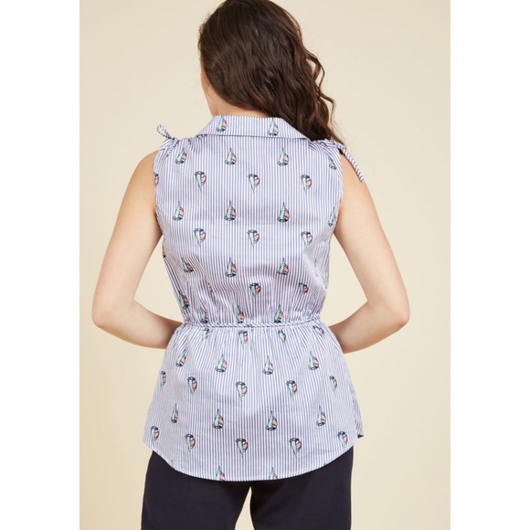 NEW Modcloth Striped Buttoned Tie Sailboat Top - Picture 2 of 6
